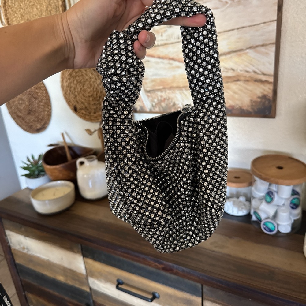 Madison West Black Crystal Knot-Handle Mini Bag